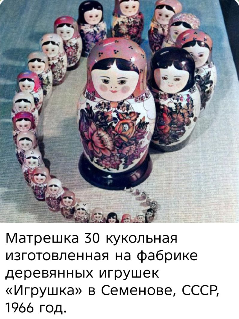 Матрешка 30 куольная изготовленная на фабрике деревянных игрушек «Игрушка» в Семенове, СССР, 1966 год.