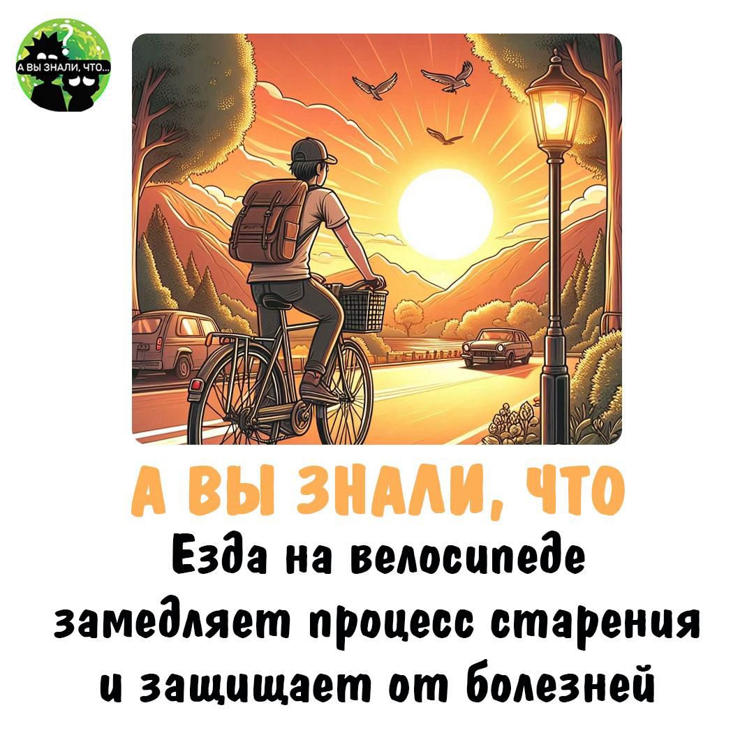 А ВЫ ЗНАЛИ ЧТО ЕЗДА НА ВЕЛОСИПЕДЕ ЗАМЕДЛЯЕТ ПРОЦЕСС СТАРЕНИЯ И ЗАЩИЩАЕТ ОТ БОЛЕЗНЕЙ
