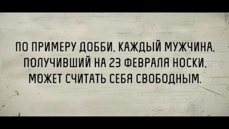 ПО ПРИМЕРУ ЦОББИ КАЖДЫЙ МУЖЧИНА ПОПУЧИВШИЙ НА 23 ФЕВРАЛЯ НОСКИ МОЖЕТ СЧИТАТЬ СЕБЯ СВОБОДНЫМ