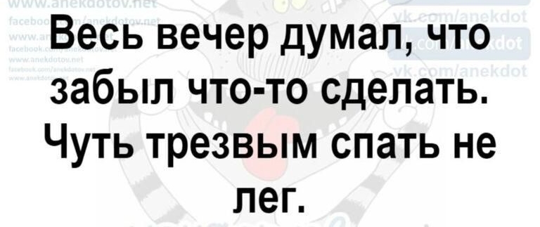 Весь вечер думал что забыл что то сделать Чуть трезвым спать не лег
