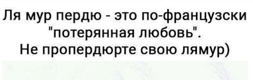 Ля мур пердю это по французски потерянная любовь Не пропердюрте свою лямур