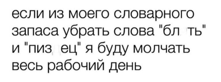 если из моего словарного запаса убрать слова бл ть и пиз ец я буду молчать весь рабочий день