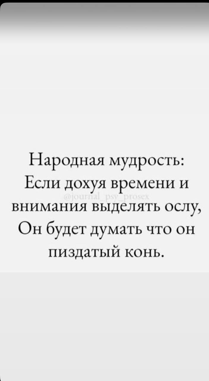 Народная мудрость: Если дохуя времени и внимания выделять ослу, Он будет думать что он пиздатый конь.