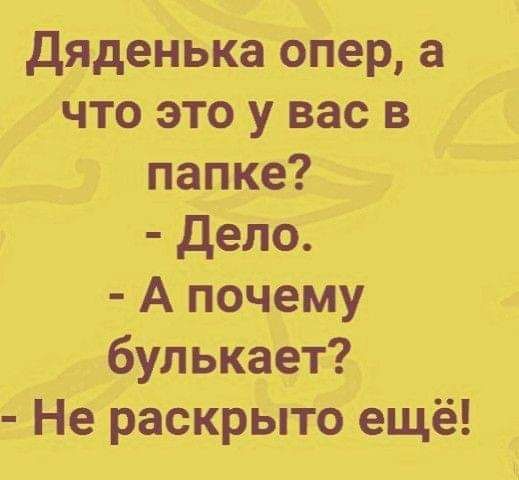 Дяденька опер а что это у вас в папке Дело А почему булькает Не раскрыто ещё