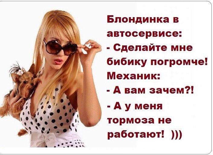 Блондинка в автосервисе Сделайте мне бибику погромче Механик А вам зачем А у меня тормоза не работают