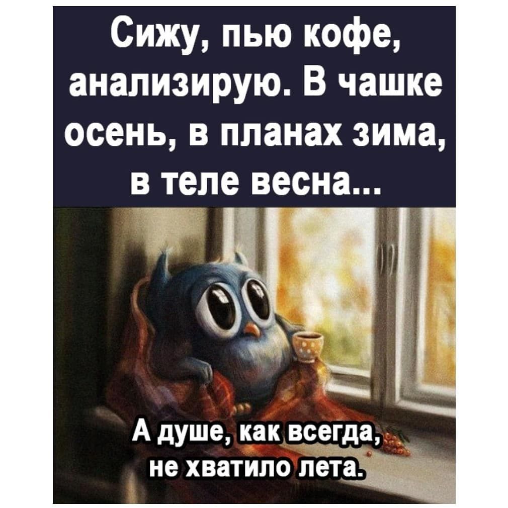 Сижу пью кофе анализирую В чашке осень в планах зима в теле весна А душе как всегда _ не хватило лета