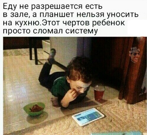 Еду не разрешается есть в зале а планшет нельзя уносить на кухнюЭтот чертов ребенок просто сломал систему