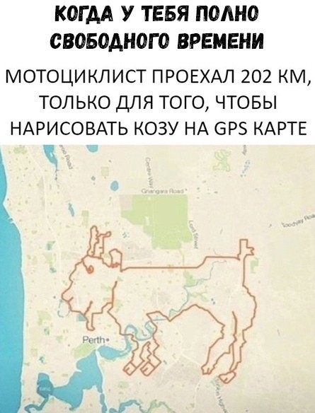 КОГАА У ТЕБЯ ПОАНО СВОБОДНОГО ВРЕМЕНИ МОТОЦИКЛИСТ ПРОЕХАЛ 202 КМ ТОЛЬКО ДЛЯ ТОГО ЧТОБЫ НАРИСОВАТЬ КОЗУ НА ОРЗ КАРТЕ