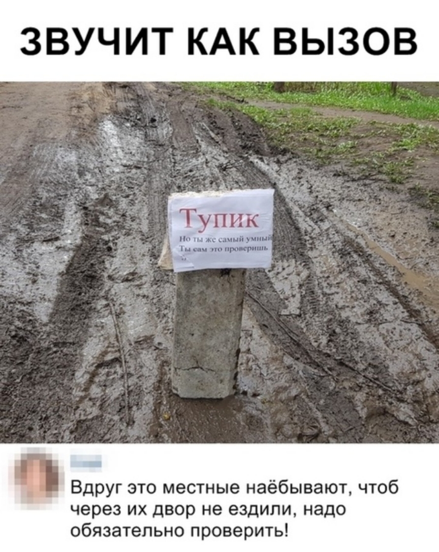 ЗВУЧИТ КАК ВЫЗОВ _ і Вдруг это местные наёбывают чтоб через их двор не ездили надо обязательно проверить
