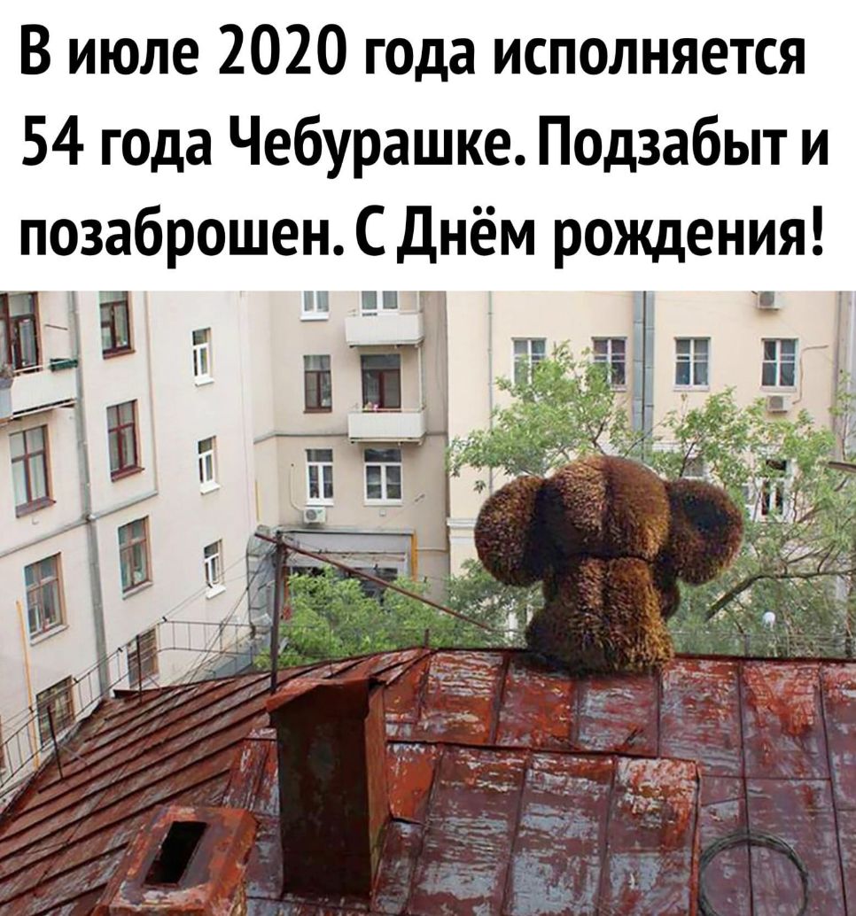 В июле 2020 года исполняется 54 года Чебурашке Подзабыт и позаброшен Сднём рождения