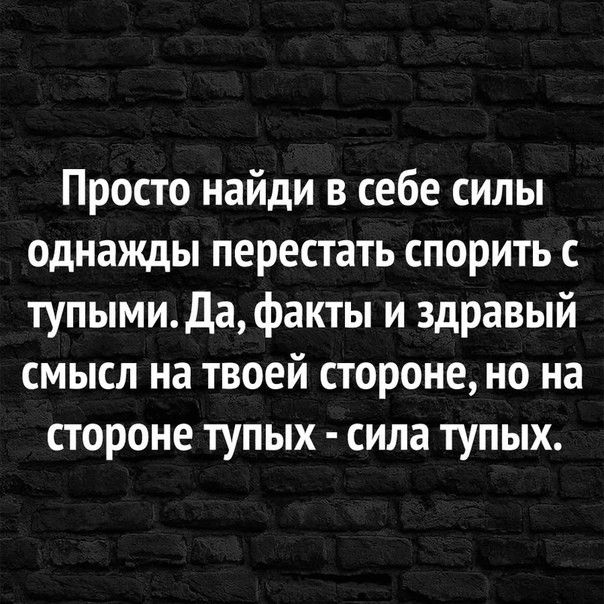 Просто найди в себе силы однажды перестать спорить с тупымиДафакты и здравый смысл на твоей стороне но на стороне тупых сила тупых