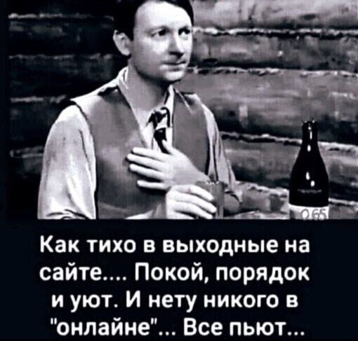Как тихо в выходные на сайте Покой порядок и уют И нету никого в онлайне Все пьют