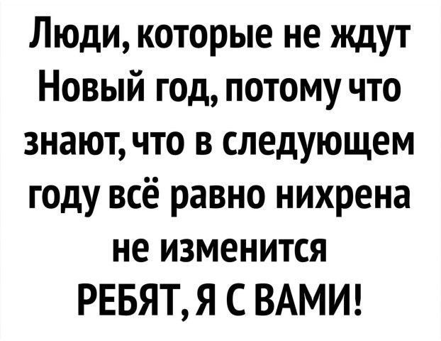 Люди которые не ждут Новый год потому что знают что в следующем году всё равно нихрена не изменится РЕБЯТ Я С ВАМИ