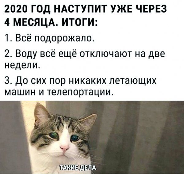 2020 ГОд НАСТУПИТ УЖЕ ЧЕРЕЗ 4 МЕСЯЦА ИТОГИ 1 Всё подорожало 2 Воду всё ещё отключают на две недели 3 ДО СИХ ПОР НИКЭКИХ ПЕТЗЮЩИХ МЗШИН И ТЕЛЕПОРТаЦИИ