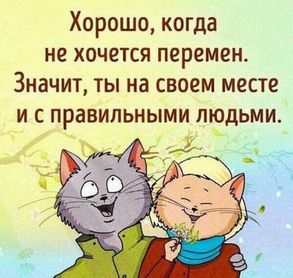 Хорошо когда не хочется перемен Значит ты на своем месте и справильными тодьми