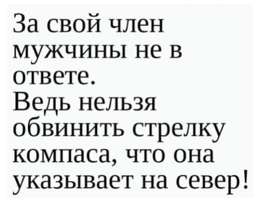 За свой член мужчины не в ответе Ведь нельзя обвинить стрелку компаса что она указывает на север