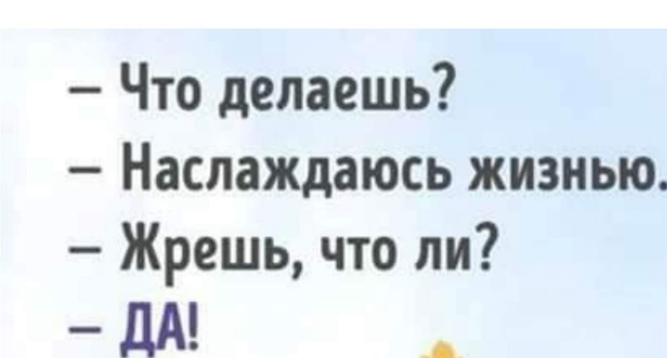 Что делаешь Наслаждаюсь жизнью Жрешь что ли дА