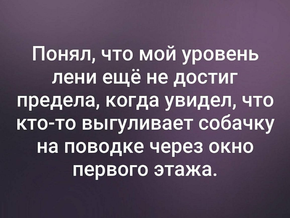 Понял что мой уровень лени ещё не достиг предела когда увидел что кто то выгуливает собачку на поводке через окно первого этажа
