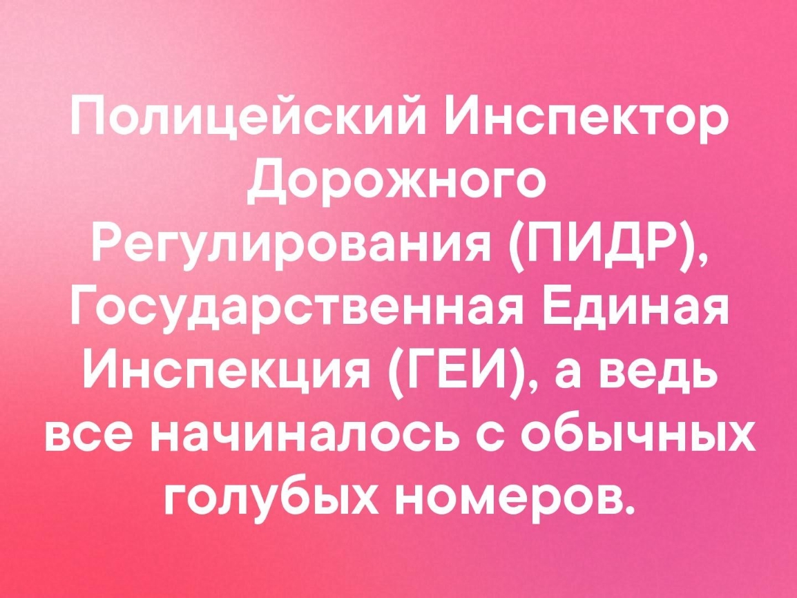 йский Инспектор орожного ирования ПИДР Государственная Единая Инспекция ГЕИ а ведь все начиналось с обычных голубых номеров