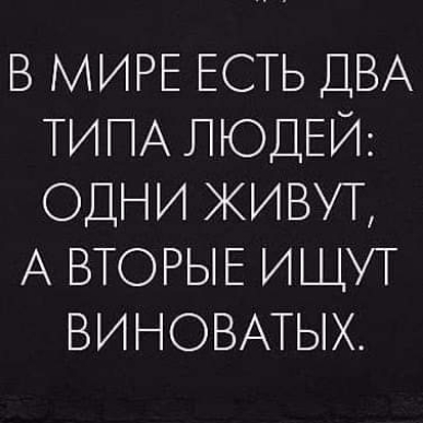 В МИРЕ ЕСТЬ ДВА ТИПА ЛЮДЕЙ ОДНИ ЖИВУТ А ВТОРЫЕ ИЩУТ ВИНОВАТЫХ