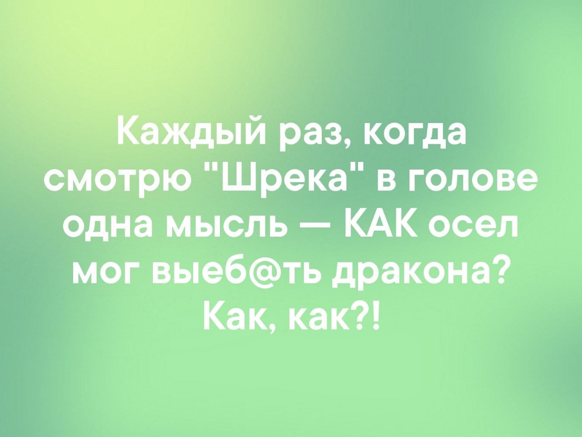ый раз когда смотрю Шрека в голове одна мысль КАК осел мог выебть дракона Как как