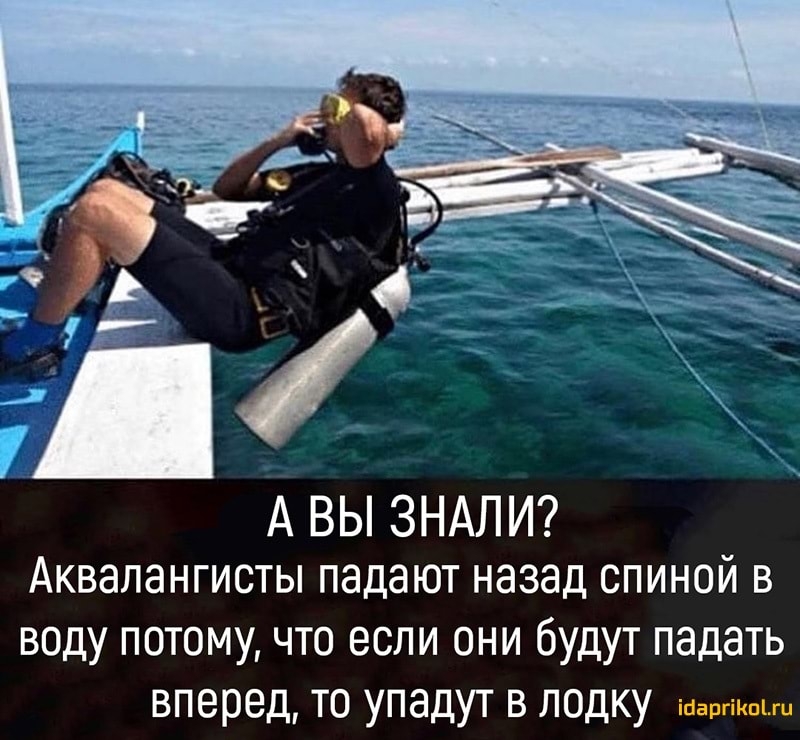 А ВЫ ЗНАЛИ Аквалангисты падают назад спиной в воду потому что если они будут падать вперед то упадут в лодку гра