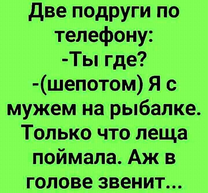 Две подруги по телефону Ты где шепотом Я с мужем на рыбалке Только что леща поймала Аж в голове звенит