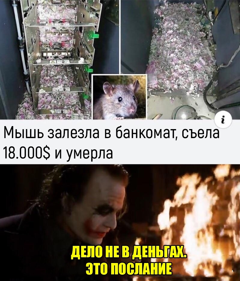 Мышь залезла в банкомат съела 180003 и умерла _
