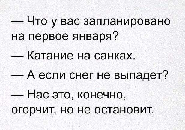 Что у вас запланировано на первое января Катание на санках А если снег не выпадет Нас это конечно огорчит НО не ОСТЭНОВИТ