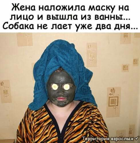 Жена наложила маску на лицо и вышла из ванны Собака не лает уже два дня