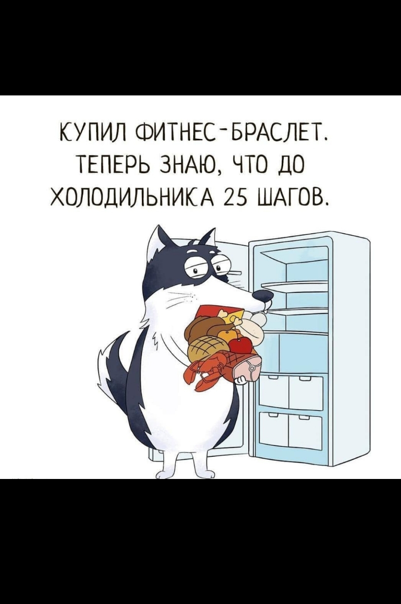 КУПИЛ ФИТНЕСБРАСЛЕТ ТЕПЕРЬ ЗНАЮ ЧТО ДО ХОЛОДИЛЬНИКА 25 ШАГОВ