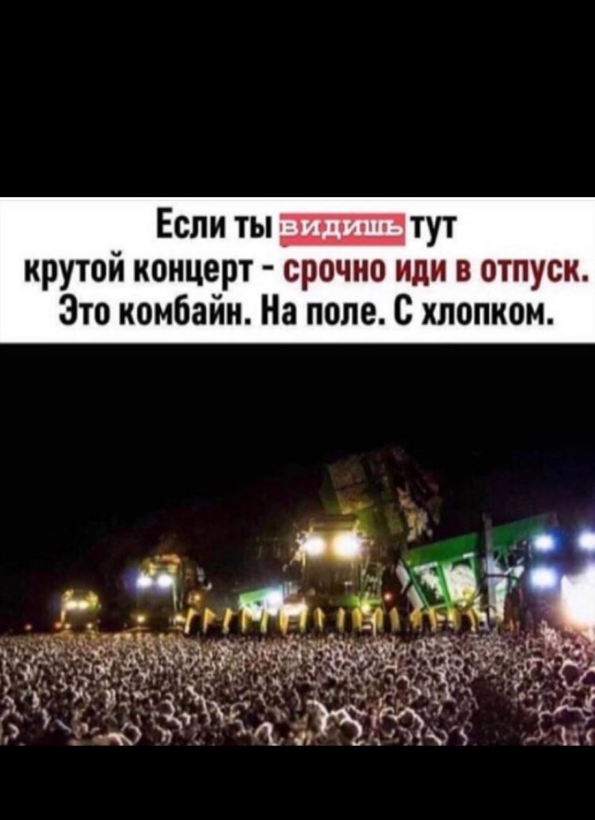 Если ты тут крутой концерт срочно иди в отпуск Это комбайн На поле С хлопком