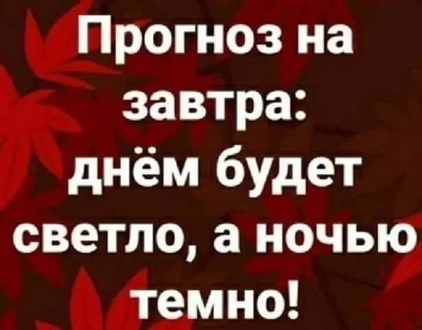 Прогноз на завтра днём будет светло а ночью темно