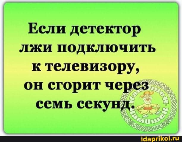 Если детектор лжи подключить к телевизору он сгорит через семь секунд Ё