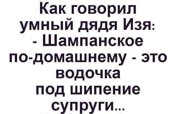 Какговорил умный дядя ИЗЯ Цампанское по домашнему это водочка подпдипение суп руги