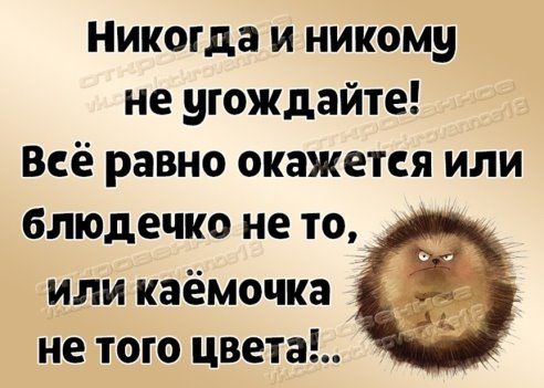 Никогда и никому не угождайте Всё равно окажется или блюдечко не то или каёмочка не того цвета