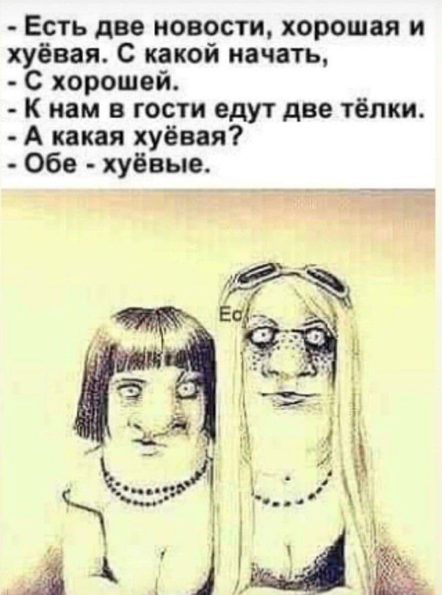 Есть две новости хорошая и хуёвая С какой начать С хорошей К нам в гости едут две тёлки А какая хуёвая Обе хуёвые