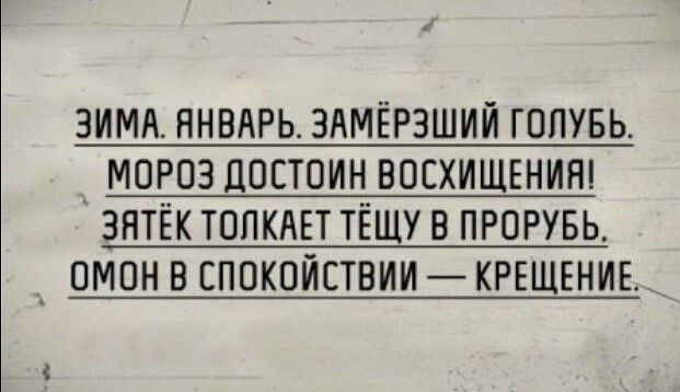 ЗИМА ЯНВАРЬ ЗАМЁРЗШИЙ ГОПУБЬ МОРОЗ ДОСТОИН ВОСХИЩЕНИЯ _ ЗНТЁК ТОЛКАЕТ ТЁЩУ В ПРОРУБЬ ОМОН В СПОКОЙСТВИИ КРЕЩЕНИЕ __