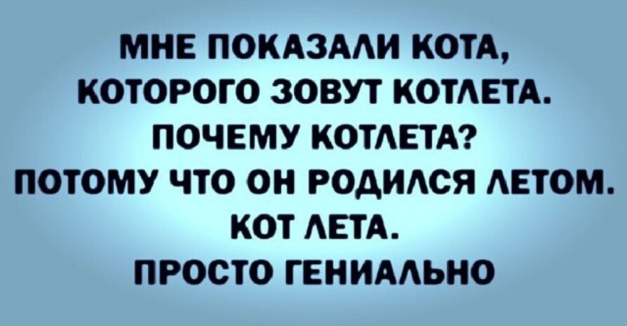 МНЕ ПОКАЗААИ КОТА КОТОРОГО ЗОВУТ КОТЕТА ПОЧЕМУ КОТЕТА ПОТОМУ ЧТО ОН РОАИАСЯ АЕТОМ КОТ АЕТА ПРОСТО ГЕНИААЬНО