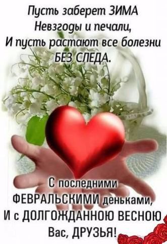 Пусть заберет ЗИМА Нев оуы и печали И пусть р шот все болезни М и сдопгоТкдАнною ввсно от Вас друзьт