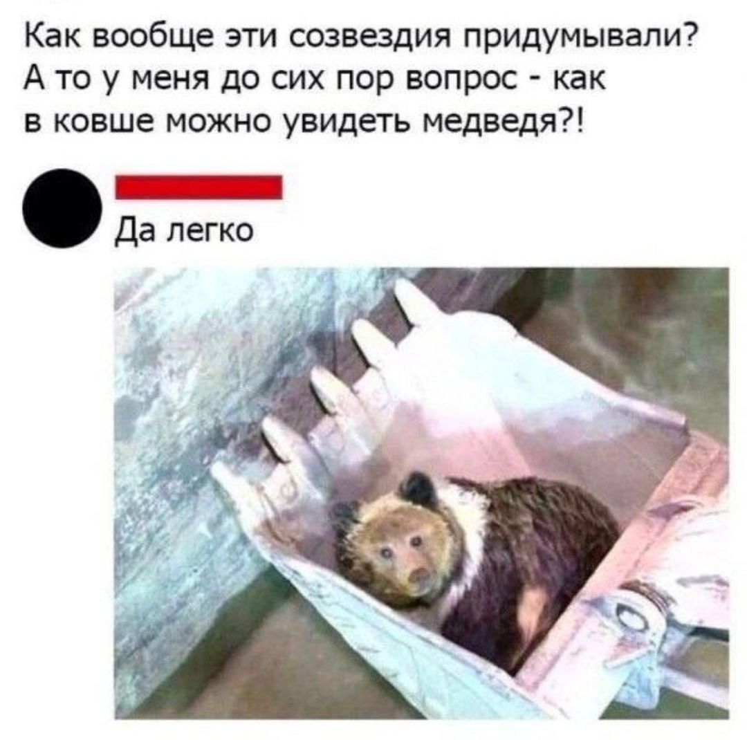 Как вообще эти созвездия придумывали? А то у меня до сих пор вопрос - как в ковше можно увидеть медведя?! Да легко