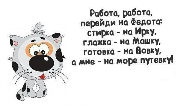 Работа работа перейди на Федота стирка на Ирку глажка на Мишку готовка На вова мне на море ПУТЗВКУ