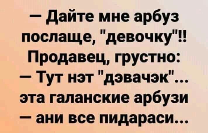 дайте мне арбуз послаще девочку Продавец грустно Тут нэт дэвачэк эта галанские арбузи ани все пидараси