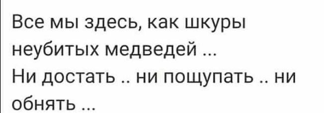 Все мы здесь как шкуры неубитых медведей Ни достать ни пощупать ни обнять