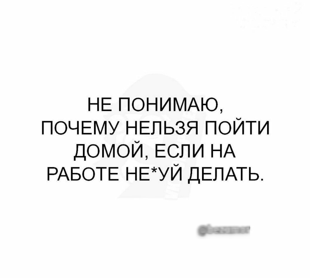 НЕ ПОНИМАЮ ПОЧЕМУ НЕЛЬЗЯ ПОЙТИ ДОМОЙ ЕСЛИ НА РАБОТЕ НЕУЙ ДЕЛАТЬ