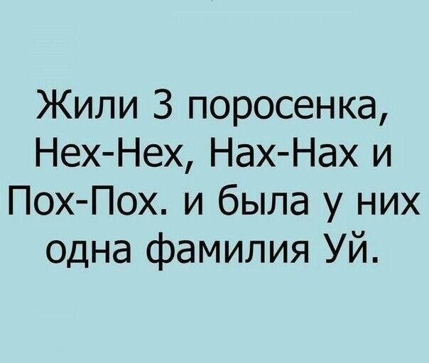 Жили З поросенка Нех Нех Нах Нах и ПохПох и была у них одна фамилия Уй