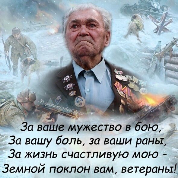 За вашу боль за ваши раны За жизнь счастливую мою Земной поклон вам ветераны