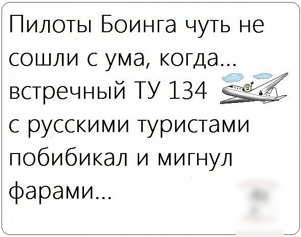 Пилоты Боинга чуть не сошли с ума когда встречный ТУ 134 с русскими туристами побибикал и мигнул фарами