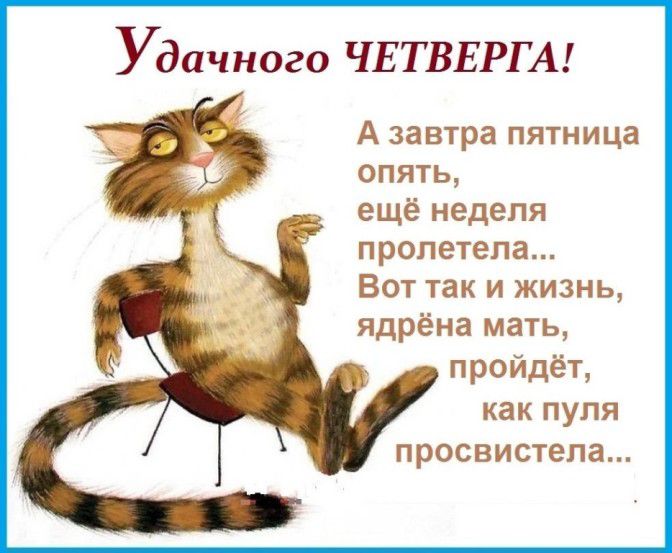 Удачного ЧЕТВЕРГА А завтра пятница опять ещё неделя пролетела Вот так и жизнь ядрёна мать пройдёт как пуля просвистела