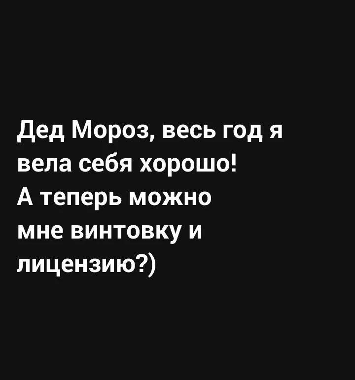 Дед Мороз весь год я вела себя хорошо А теперь можно мне винтовку и лицензию